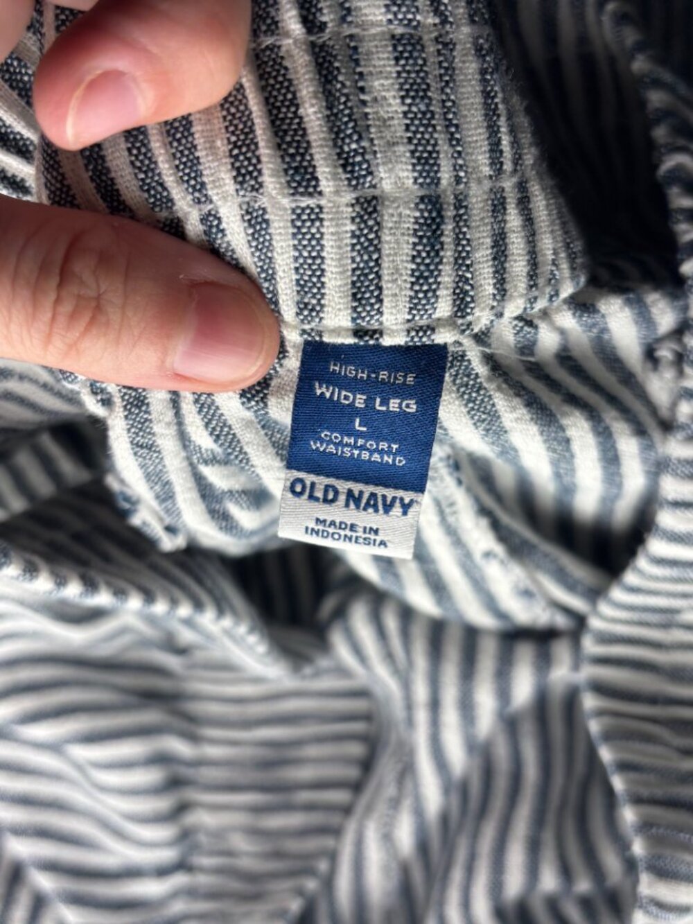 Old Navy Blue and White Striped Linen Pants Elastic Waist Pockets Womens Large - Picture 5 of 7